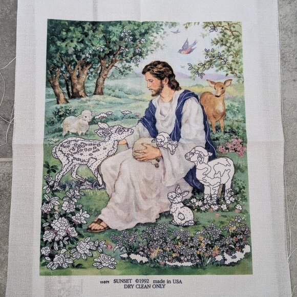 Crewel Needlepoint Vintage Dimensions Sunset Jesus in the Garden canvas 1992 - Picture 1 of 5